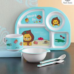 Bamboo Fiber Feeding Set Lion Print Blue - 5 Pieces-14