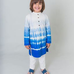 Tiber Taber Full Sleeves Tie & Dye Pattern Kurta - Blue-image-37