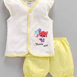 Cucumber Short Sleeves Night Suit Bird Print - Yellow-image-58