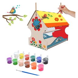 Webby DIY Wooden Build & Paint Bird House - Multicolour-12