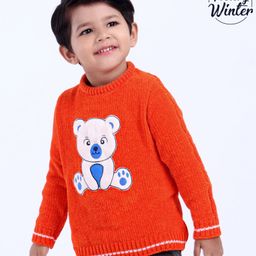 Babyoye Full Sleeves Sweater Acrylic Bear Embroidery - Orange-image-51