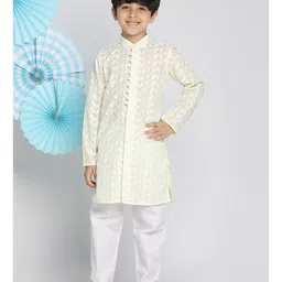 Vastramay Full Sleeves Chikankari Work Kurta With Pajama - White-picture-39