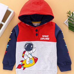 Babyhug Full Sleeves Hooded Sweatshirt Astronaut Graphic - Red & Blue-picture-15