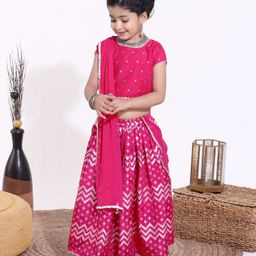 Babyhug Half Sleeves Choli & Lehenga with Dupatta - Pink-picture-27