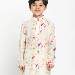 Vastramay Flower Print Full Sleeves Kurta - Cream-image-79