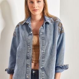 BIANCO LUCCI Women Washed Crop Denim Jacket with Embroidered-image-44