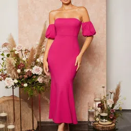 Kotty Women Off-Shoulder Puff Sleeve Bodycon Midi Dress-image-19
