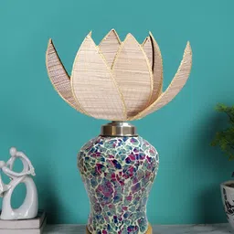 Aura Beige & Green Rose Shape Glass & Wooden Table Lamp-22