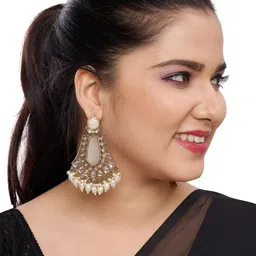 Rhymee Gold-Plated Kundan & Beaded Drop Earrings-10