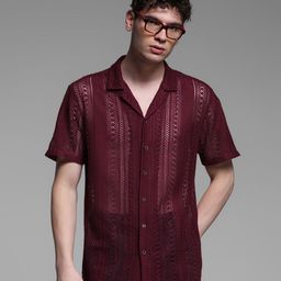 Jack & Jones Men Cuban Collar Textured Relaxed Fit Casual Shirt-image-80