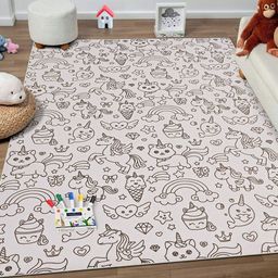 Kaleen India Kids Black Anti-Skid Polyester Doodle Coloring Rugs With Fabric markers-picture-3