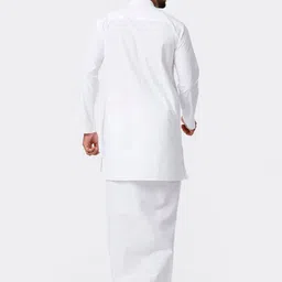 RAMRAJ COTTON Men White Full Sleeves Medium Length Kurta with Stitched Dhoti Combo image 5