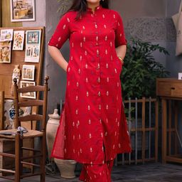 Anni Designer Floral Printed Panelled Mandarin Collar A-Line Kurta With Trousers-picture-3