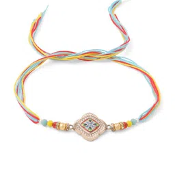 Sangria Set Of 2 Artificial Stones Studded Thread Rakhis With Roli Chawal Chandan & Mishri image 4