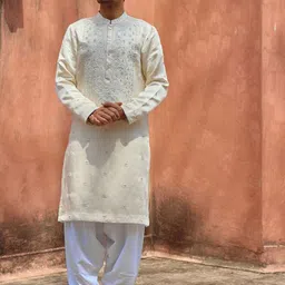 Ankit V Kapoor Roopangarh Paisley Embroidered Thread Work Straight Kurta with Salwar-image-17