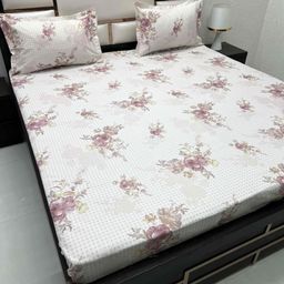 Pure Decor Pink & White Floral 350 TC Queen Bedsheet with 2 Pillow Covers-picture-31