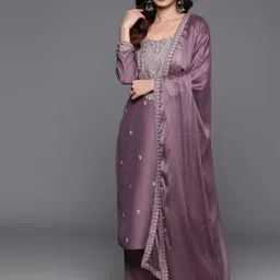 KALINI Women Floral Embroidered Regular Thread Work Chanderi Silk Kurta with Trousers & With Dupatta-31