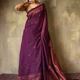 S.K.C Ethnic Motifs Woven Design Saree With Blouse-image-91