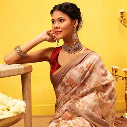 Silk Land Floral Printed Zari Ready to Wear Chanderi Saree-image-66