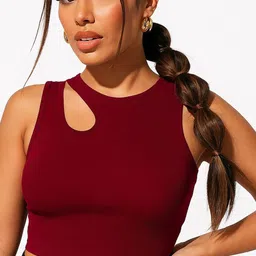 SAIOM Women Ribbed Cut- Out Detail Cotton Crop Top-image-63