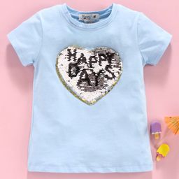 Memory Life Half Sleeves Tee 2 in 1 Design Changing Sequin Patch - Blue image 2