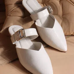 TRYME Women Solid Regular Pointed Toe Mules Flats with Other Ornamentation-32