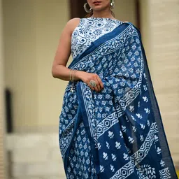 shivanya  handicrafts Shivanya Handicrafts Ethnic Motifs Pure Cotton Handloom Block Print Saree-picture-7