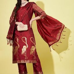 VredeVogel Women Ethnic Motifs Regular Kurta with Trousers & With Dupatta-image-95