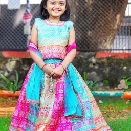 BAESD Girls Printed Mirror Work Tie and Dye Ready to Wear Lehenga & Blouse With Dupatta-21