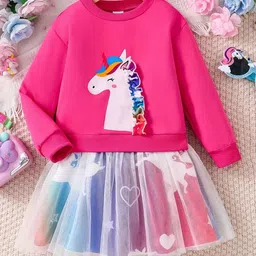 AVOVU Girls Printed Round Neck Sweatshirt With Skirt-picture-6