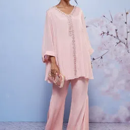 AJIESH OBEROI Embroidered A-Line Tunic & Flared Trousers Co-Ord Set-picture-12