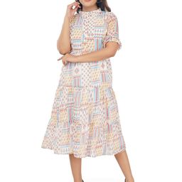 Edla Women Printed Bell Sleeve A-Line Midi Dress-image-62