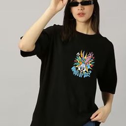 Parona Bugs Bunny Graphic Printed Drop-Shoulder Sleeves Cotton Round Neck Oversize T-shirt-image-97