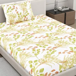 Home Ecstasy White Floral Printed Pure Cotton 140 TC Single Bedsheet Set 2.20 x 1.50m-picture-15