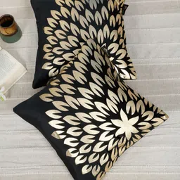 HOSTA HOMES Black & Gold-Toned Set of 2 Ethnic Motifs Velvet Square Cushion Covers-image-69