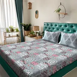 Myntra Elegant Homes Grey Printed Pure Cotton 400TC Super King Bedsheet Set 2.5 x 2.25m-image-92