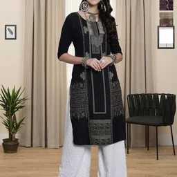 HERE&NOW Selection Of 3 Geometric Printed Round Neck Straight Kurta-image-29