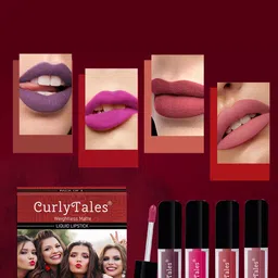 CurlyTales Set of 4 Weightless Matte Liquid Lipsticks 3 ml Each - Shade 01, 05, 06, 09-22