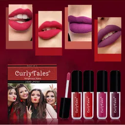 CurlyTales Set of 4 Weightless Matte Liquid Lipsticks 3ml Each - Shade 03 + 11 + 12 + 15-17