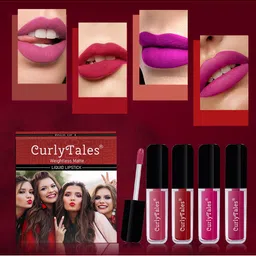 CurlyTales Set of 4 Weightless Matte Liquid Lipsticks 3ml Each - Shade 02 + 03 + 04 + 12-13