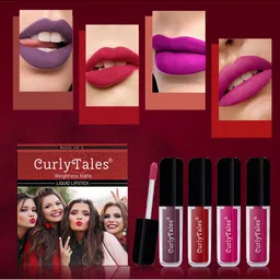 CurlyTales Set of 4 Weightless Matte Liquid Lipsticks 3 ml Each - Shade 01, 03, 04, 12-34