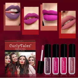 CurlyTales Set of 4 Weightless Matte Liquid Lipsticks 3ml Each - Shade 01 + 04 + 05 + 09-18