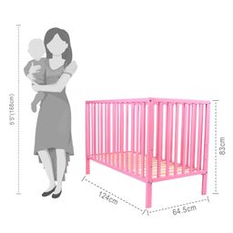 Babyhug Visby Wooden Cot with 3 Level Height Adjustment & Plug and Play Assembly - Pink image 3