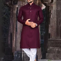 Men Striped Straight Kurta (Maroon)-picture-53