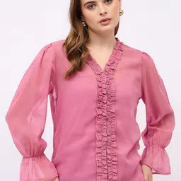 Styli Women Solid V-Neck Blouse-picture-35