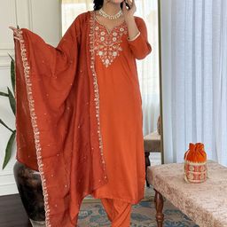 KALINI Women Ethnic Motifs Embroidered Regular Thread Work Kurta & Trousers & Dupatta-picture-32
