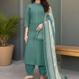 SZN Mandarin Collar Straight Kurta With Salwar & Dupatta-image-50