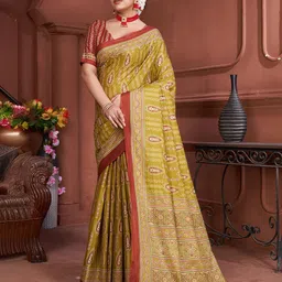 KALINI Ajrak Block Printed Saree image 4