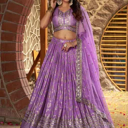 FABPIXEL Embroidered Sequinned Silk Semi-Stitched Lehenga & Unstitched Blouse With Dupatta-picture-31