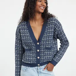 Trendyol Women Checked Crop Cardigan-image-5